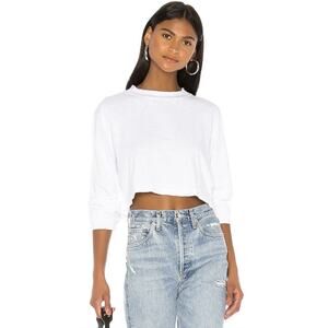 Cotton Citizen Tokyo Long Sleeve Cropped White Top Shirt L Casual Streetwear